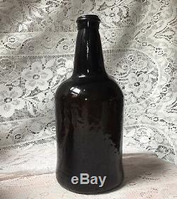 Antique George 3rd Black Glass Ale Tavern Bottle Free Blown Pontil Dimple Bottom