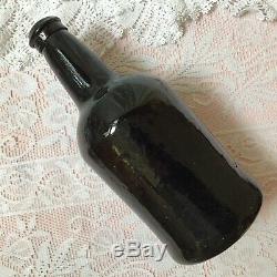 Antique George 3rd Black Glass Ale Tavern Bottle Free Blown Pontil Dimple Bottom