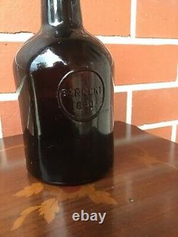 Antique Georgian Period Sealed Black Glass Ale Bottle Sargent 1830, Boston MA
