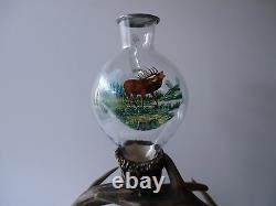 Antique German Black Forest Antler Deer Tray Bottle&glasses Handpainted 1930