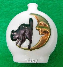 Antique German Halloween Embossed Man-In-Moon Black Cat Glass Perfume Bottle