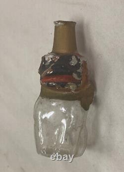 Antique Germany Thin Glass Miniature Mini Perfume Bottle Black Face Bulldog Dog