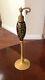 Antique Glass Atomizer Perfume Bottle, Black With Hand Painted Design, Gold Stem