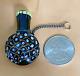 Antique Glass Chatelaine Miniature Perfume Bottle, Blue, Gold Lattice, Bin