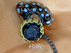 Antique Glass Chatelaine Miniature Perfume Bottle, Blue, Gold Lattice, BIN