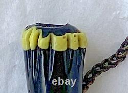 Antique Glass Chatelaine Miniature Perfume Bottle, Blue, Gold Lattice, BIN