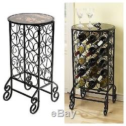 Antique Glass Table Iron Wine Rack Bottle Holder Display Bar Stand Storage Cart