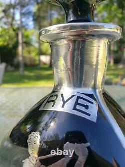 Antique Golf Sterling Silver Overlay pinch bottle Decanter Rye black glass