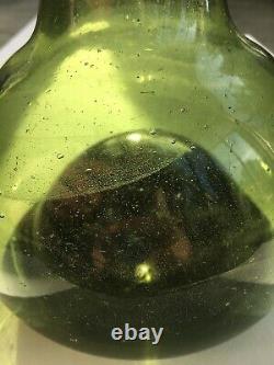Antique Green Onion Black Glass Bottle 1700's Unique Example Bubbles, Swirles