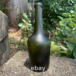 Antique HALF SIZE Long Neck FLOWERPOT Wine Black Glass Pontil Utility Bottle