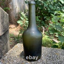 Antique HALF SIZE Long Neck FLOWERPOT Wine Black Glass Pontil Utility Bottle