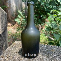 Antique HALF SIZE Long Neck FLOWERPOT Wine Black Glass Pontil Utility Bottle