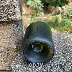 Antique HALF SIZE Long Neck FLOWERPOT Wine Black Glass Pontil Utility Bottle