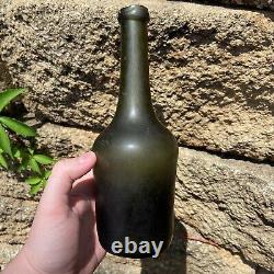 Antique HALF SIZE Long Neck FLOWERPOT Wine Black Glass Pontil Utility Bottle