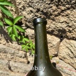 Antique HALF SIZE Long Neck FLOWERPOT Wine Black Glass Pontil Utility Bottle