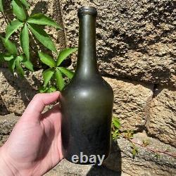 Antique HALF SIZE Long Neck FLOWERPOT Wine Black Glass Pontil Utility Bottle