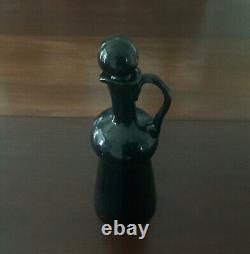 Antique Hand Blown Black Amethyst Glass Cruet and Stoppered Bottle