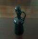 Antique Hand Blown Black Amethyst Glass Cruet And Stoppered Bottle