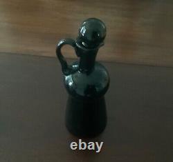 Antique Hand Blown Black Amethyst Glass Cruet and Stoppered Bottle