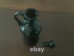 Antique Hand Blown Black Amethyst Glass Cruet and Stoppered Bottle