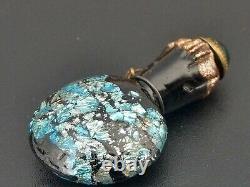 Antique Italian Miniature Venetian Black Blue Fused Glass Scent Bottle