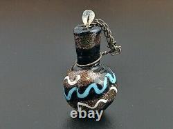 Antique Italian Miniature Venetian Glass Black Striped Swirl Scent Bottle