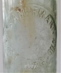 Antique J. KAMPFMANN hartford ct GLASS BOTTLE blue blob top w cap soda embossed