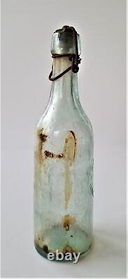 Antique J. KAMPFMANN hartford ct GLASS BOTTLE blue blob top w cap soda embossed