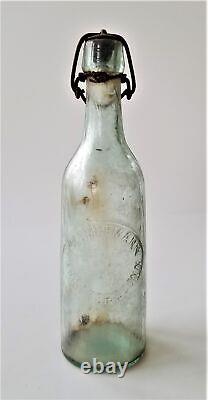 Antique J. KAMPFMANN hartford ct GLASS BOTTLE blue blob top w cap soda embossed