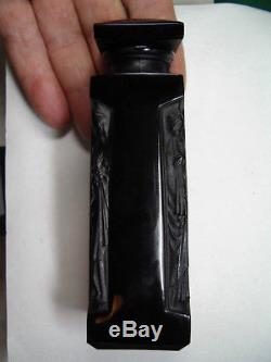 Antique Lalique Perfume Bottle, Black Glass, Lady Figural Ambre D'Orsay