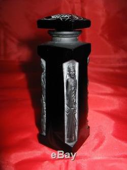 Antique Lalique Perfume Bottle, Elegant Black Glass, Lady Figural Ambre D'Orsay