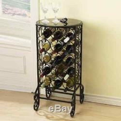 Antique Luxury Classic Metal & Glass Table Top Wine Bottle Storage Rack Kitchen