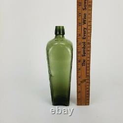 Antique Olive Green Black Case Gin Glass Applied Lip Bottle 10in BEAUTIFUL