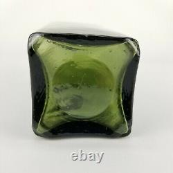 Antique Olive Green Black Case Gin Glass Applied Lip Bottle 10in BEAUTIFUL