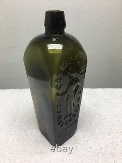 Antique Olive Green/Black Glass J. J. Melchers Cosmopoliet Case Gin Bottle