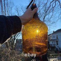 Antique Open PONTIL Yellow Amber Demijohn Free Blown Bottle 12.5 height