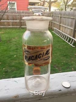 Antique Pontiled apothecary Jar + Stopper Label Under Glass Red Black Gold