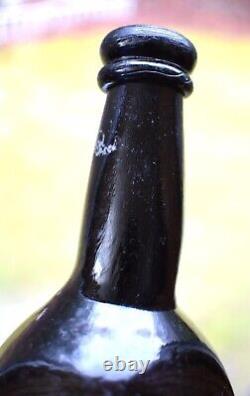 Antique Pre-civil War Black Liquor Ale Beer Blown Glass Bottle 1700s-Early 1800s