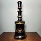 Antique Puce Black Glass Bohemian Style Floral Perfume Bottle With Gold Gilt