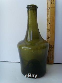 Antique Rare Free Blown Pint Black Glass Bottle 8 1740-1770 43/48