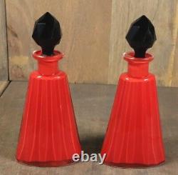 Antique Red Black Tango Glass Czech Loetz Perfume Scent Bottle Tray Set Art Deco