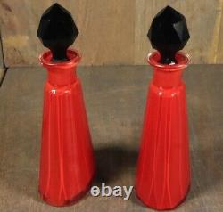 Antique Red Black Tango Glass Czech Loetz Perfume Scent Bottle Tray Set Art Deco