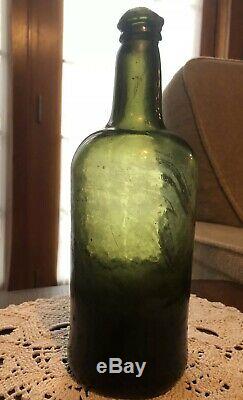 Antique Rum Bottle 17/1800s Super Color Black Glass Free Blown Crude Pontil