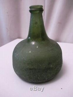 Antique Squat Dutch Onion Bottle Black Glass Pontil Scar 17Th Century Wine Rare