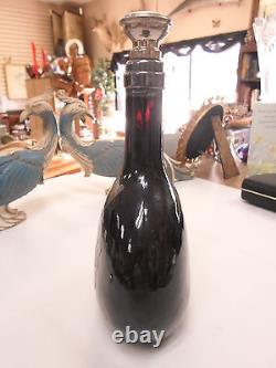 Antique Sterling Overlay RYE Bottle Dark RED Germany