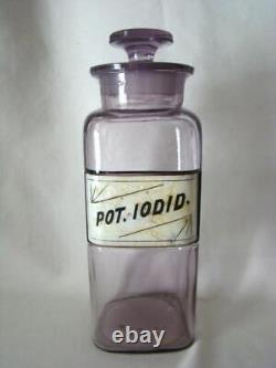 Antique Sun Purple APOTHECARY Glass Label BOTTLE, POT. IODID, Chemist, Pharmacy