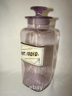 Antique Sun Purple APOTHECARY Glass Label BOTTLE, POT. IODID, Chemist, Pharmacy