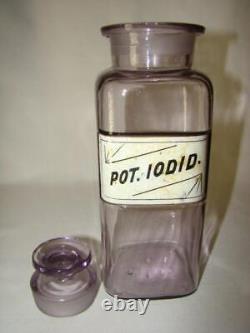 Antique Sun Purple APOTHECARY Glass Label BOTTLE, POT. IODID, Chemist, Pharmacy