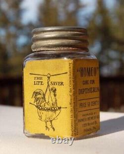 Antique VETERINARY bottle CHICKEN DIPTHERIA CURE withLABEL & EMBOSSING blown glass