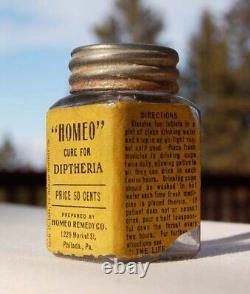 Antique VETERINARY bottle CHICKEN DIPTHERIA CURE withLABEL & EMBOSSING blown glass